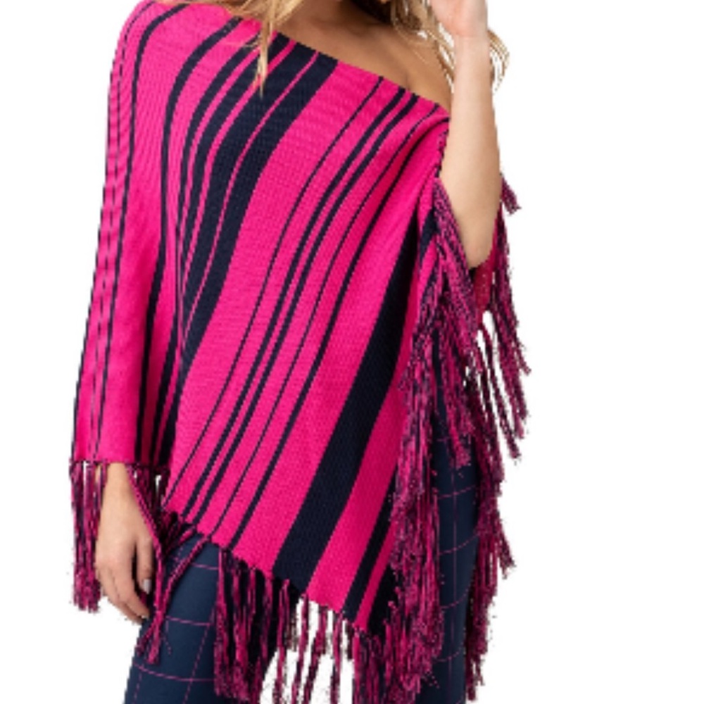 Trina Turk Fuchsia and Navy Striped Poncho
